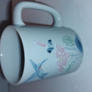 Vintage Otagiri Embossed Hummingbird Mug Coffee Cup Japan  Pastel Pink Blue